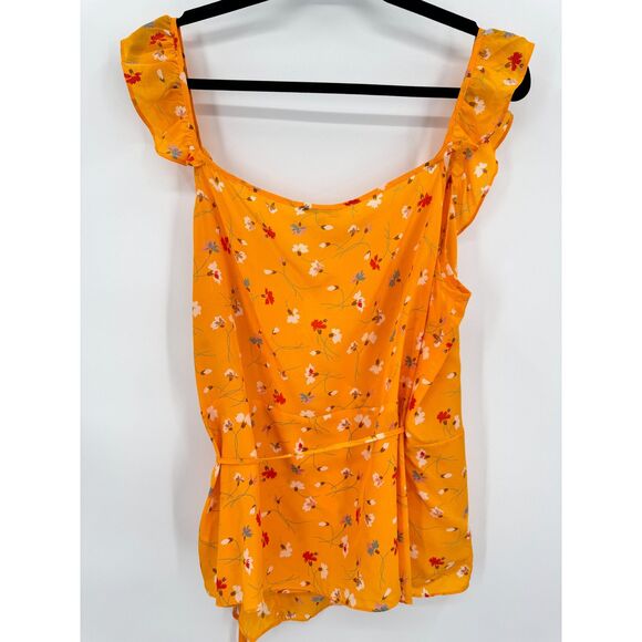 NWT MADEWELL Silk Wrap Cami Top in Painted Yellow Orange Carnations Size 14 - Picture 5 of 8